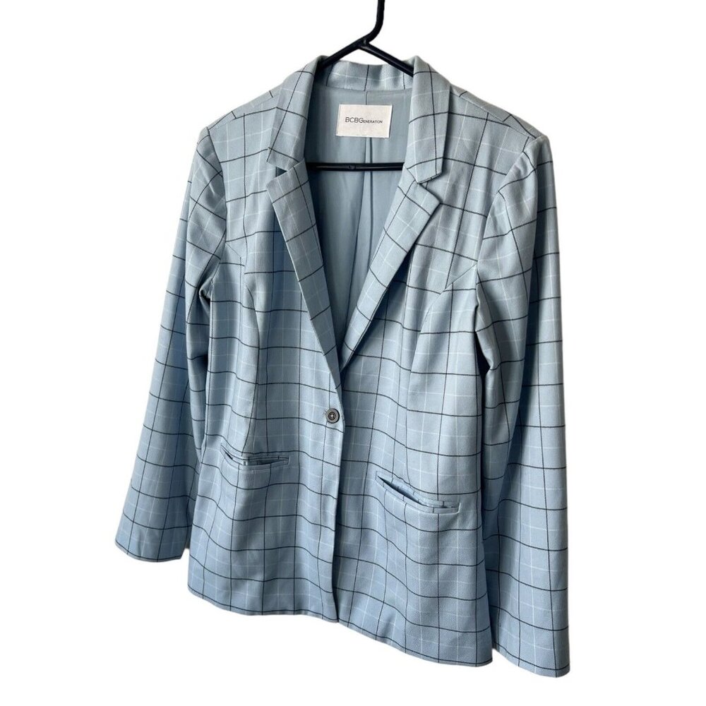 Bcbgeneration Basic Blazer In Blue Plaid Size Lar… - image 2